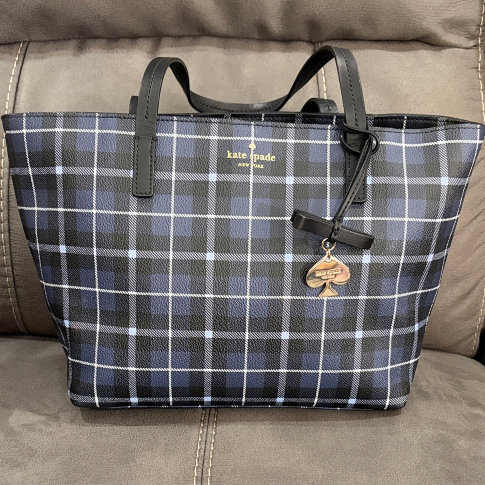 Kate Spade Black and Blue Checkered Handbag